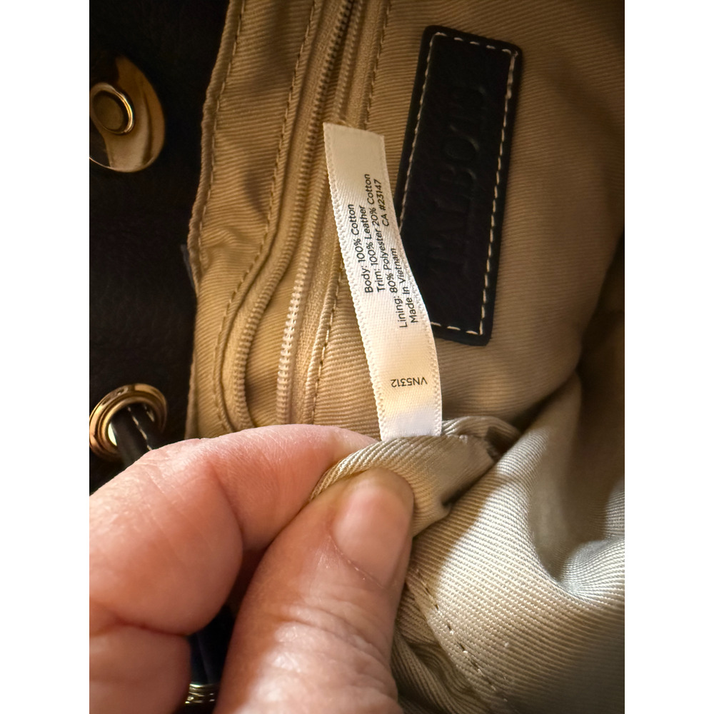 Talbots Purse Blue Quilted Bucket Bag Brown Leather Trim Crossbody Drawstring - Picture 3 of 11
